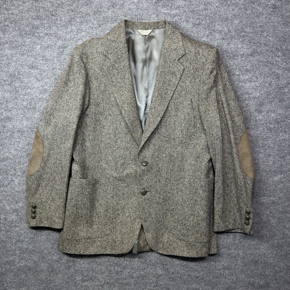 Vintage Hunt Valley Made in USA Wool Mens 43R Blazer Brown TWEED Elbow Patches